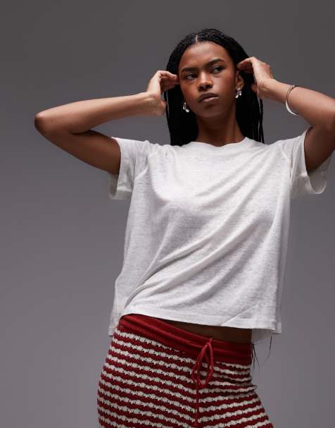 Mango - T-shirt in lino bianca - view 1