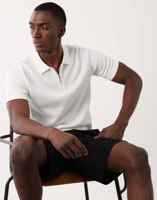 Mango - T-shirt in maglia a nido d'ape 100% cotone écru con zip corta, 2 di 5