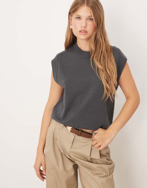 Mango - T-shirt in maglia grigio antracite con maniche ad aletta - view 1