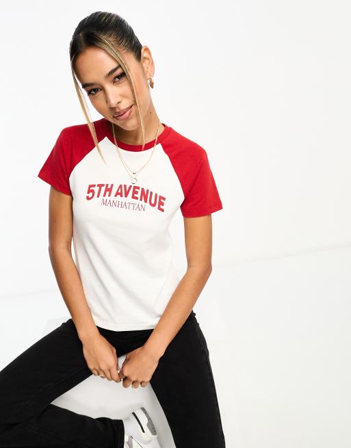 Mango – T-Shirt in Weiß mit 5th Avenue-Print