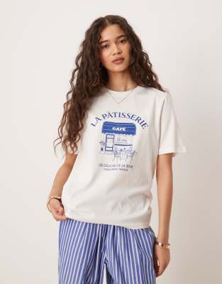 Mango - T-Shirt in Weiß mit „La Patisserie"-Print