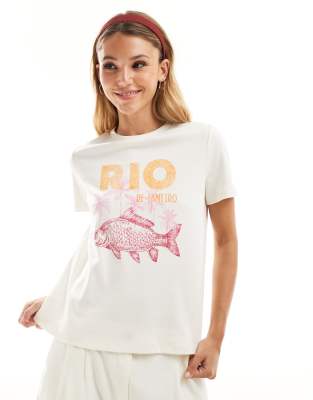 Mango - T-Shirt in Weiß mit „Rio"-Print