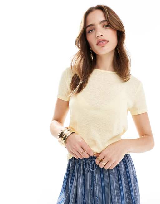Mango - T-shirt - Jaune pâle délavé