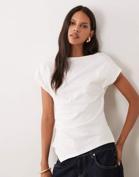 Mango t-shirt med høj hals og rynket talje i hvid - view 1