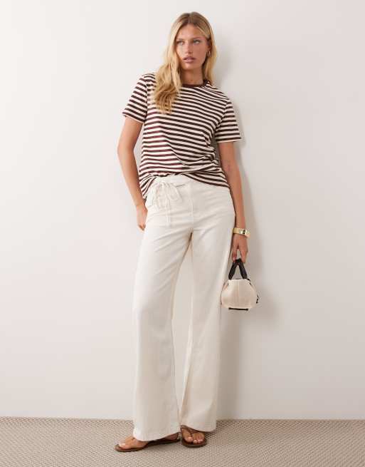 Mango T-shirt med kontrastkant i brun stribe, 2 af 4