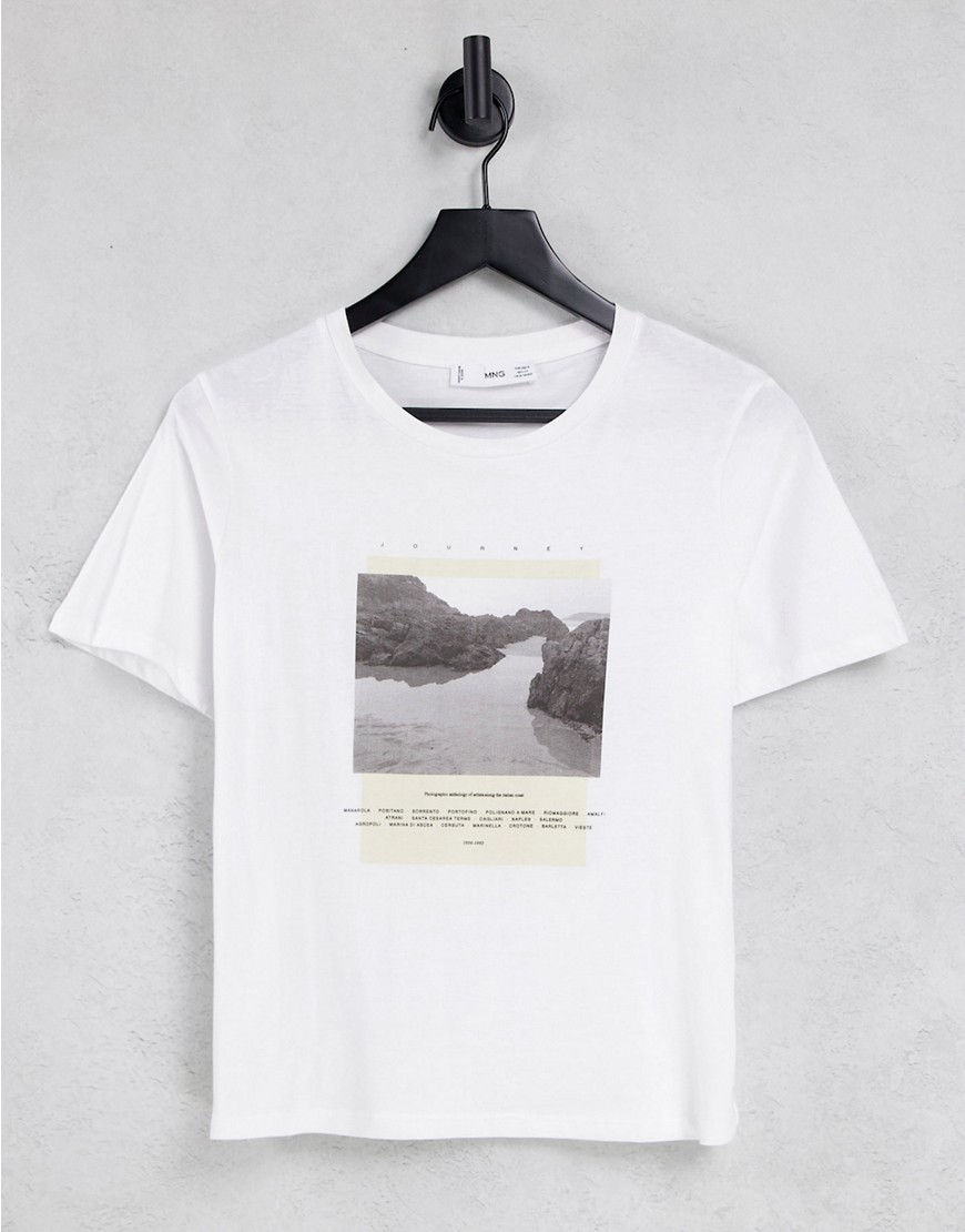 Mango - T-shirt met grafische print in wit