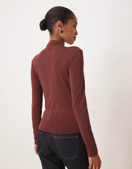 Mango - T-shirt met hoge hals en lange mouwen in bordeauxrood, 4 van 4