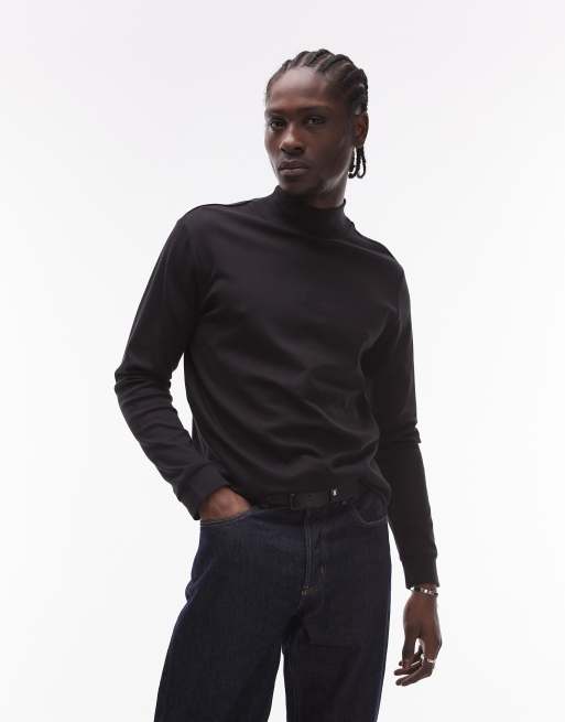 Mango - T-shirt met hoge hals en lange mouwen in zwart