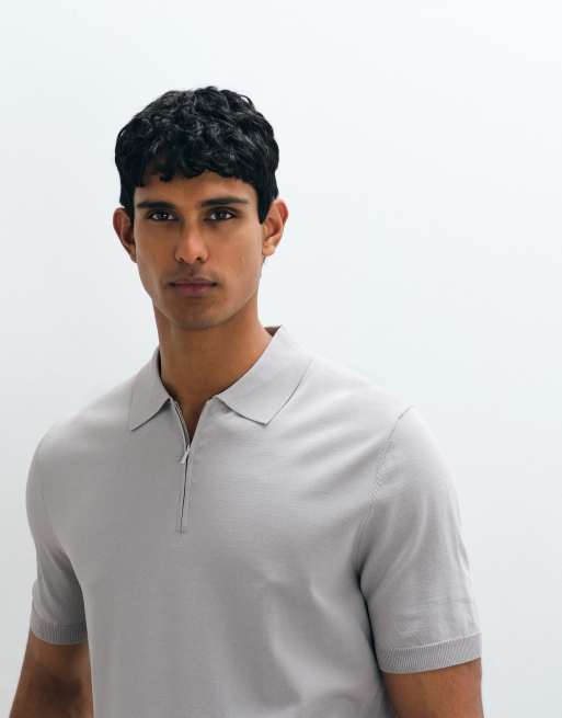 Mango - T-shirt met korte rits in stone, 3 van 5