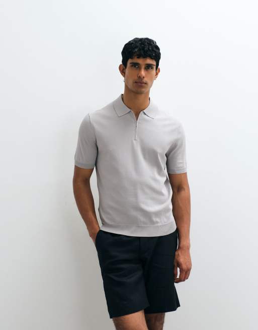 Mango - T-shirt met korte rits in stone, 4 van 5