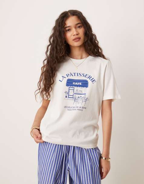 Mango - T-shirt met 'La Patisserie'-print in wit - view 1