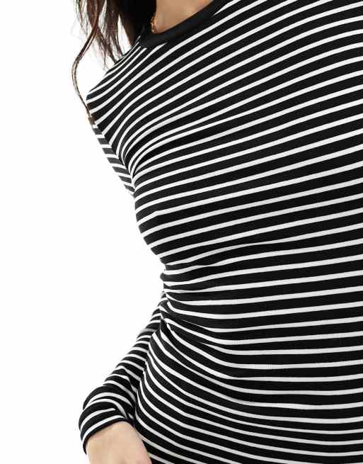 Mango - T-shirt met lange mouwen en dunne strepen in zwart en wit, 2 van 4