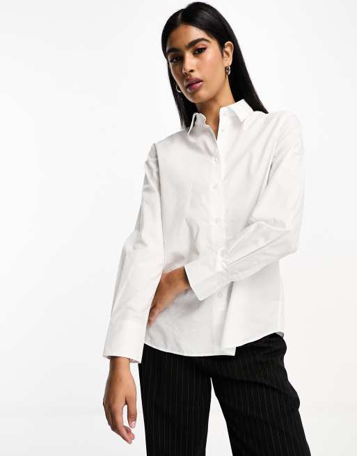 Mango - T-shirt met lange mouwen en kraagje in wit