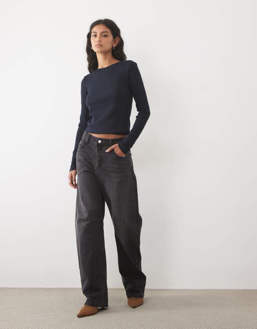 Mango T-shirt met lange mouwen en ronde hals in marineblauw, 2 van 4