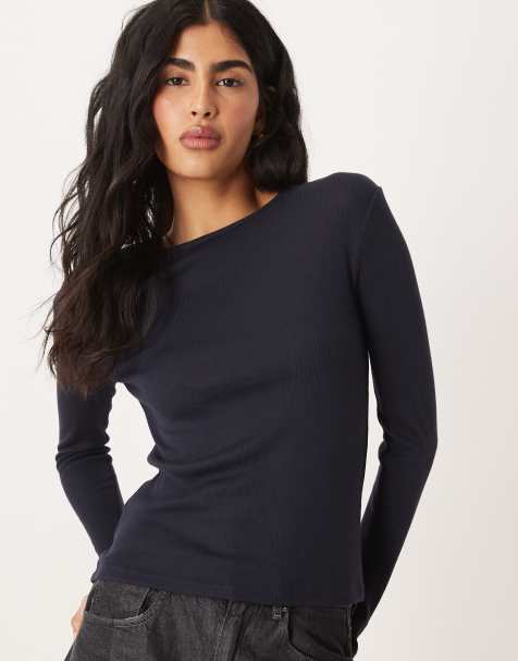 Mango - T-shirt met lange mouwen in marineblauw - view 1