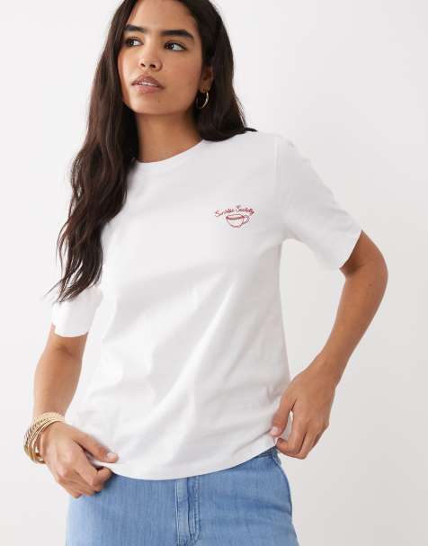 Mango - T-shirt met ronde hals, korte mouwen en grafische 'Sunshine Society'-print in wit - view 1