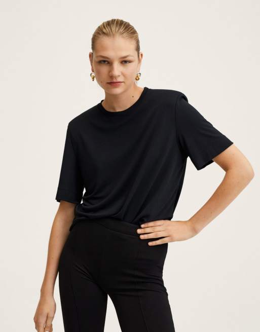 Mango - T-shirt met statement schoudervullingen in zwart