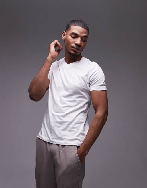Mango - T-shirt met V-hals in wit