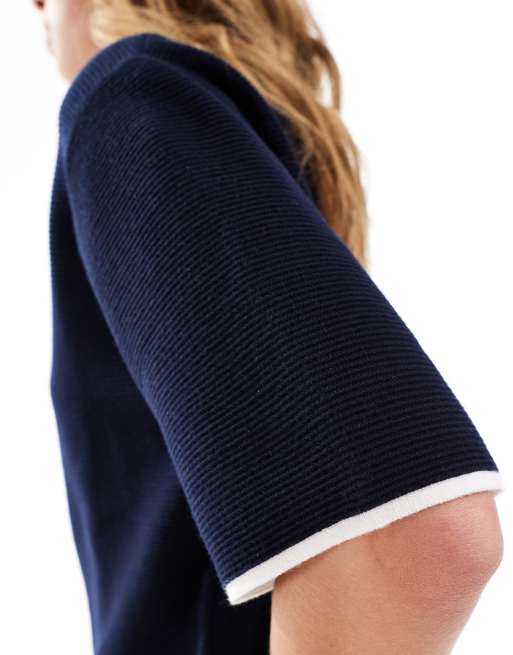 Mango - T-shirt oversize nera in maglia con bordi a contrasto, 2 di 4