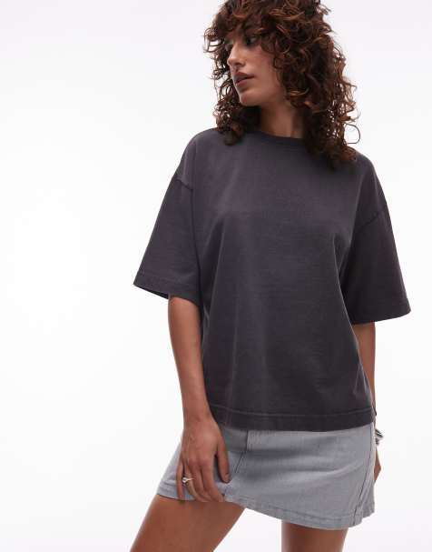 Mango - T-shirt premium squadrata grigia con maniche scese - view 1