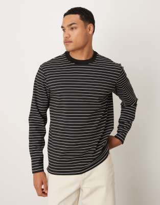 Mango - T-shirt rayé à manches longues - Noir