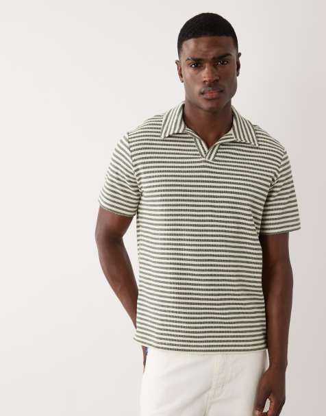 Mango - T-shirt rayé en maille avec col à revers - Kaki - view 1