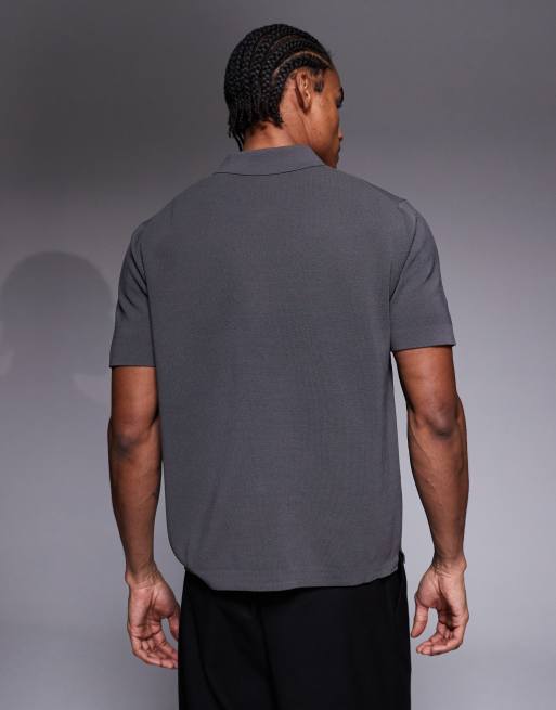 Mango - T-shirt tecnica in maglia sottile grigia termoregolante con zip corta, 3 di 5