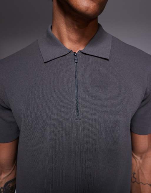 Mango - T-shirt tecnica in maglia sottile grigia termoregolante con zip corta, 5 di 5