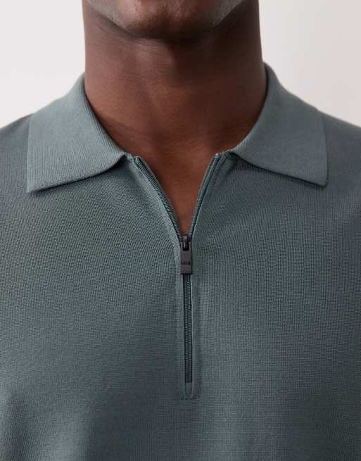 Mango - T-shirt tecnica in maglina blu polvere termoregolante con zip corta, 5 di 5
