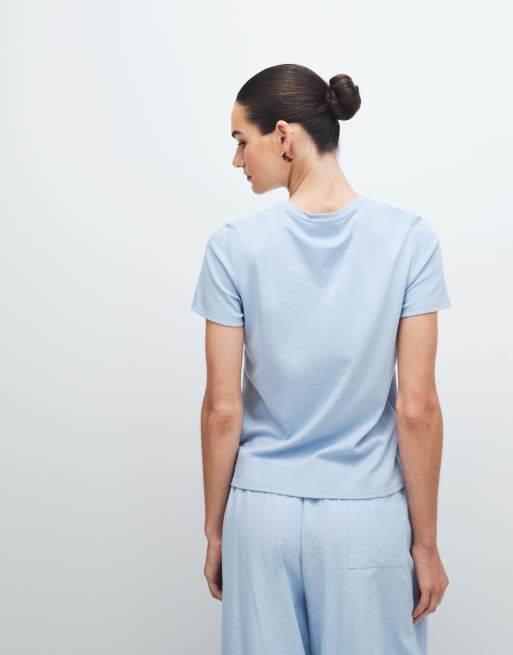Mango - T-shirt van 100% katoen met ronde hals in pastelblauw, 4 van 7