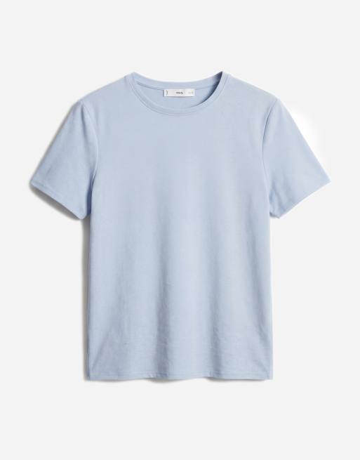 Mango - T-shirt van 100% katoen met ronde hals in pastelblauw, 5 van 7