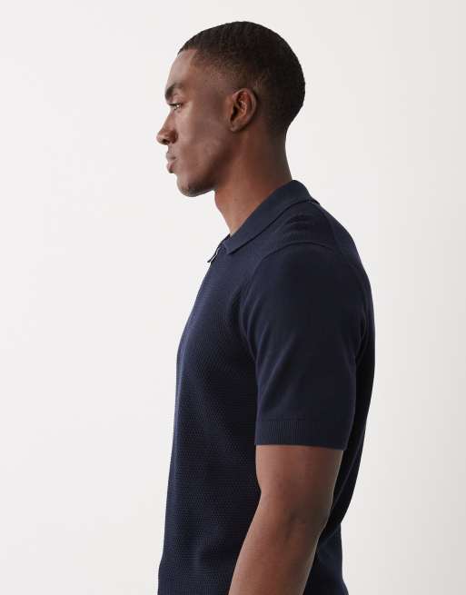 Mango - T-shirt van 100% katoen met wafelstructuur en kwartrits in marineblauw, 4 van 5