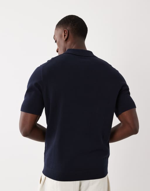 Mango - T-shirt van 100% katoen met wafelstructuur en kwartrits in marineblauw, 5 van 5