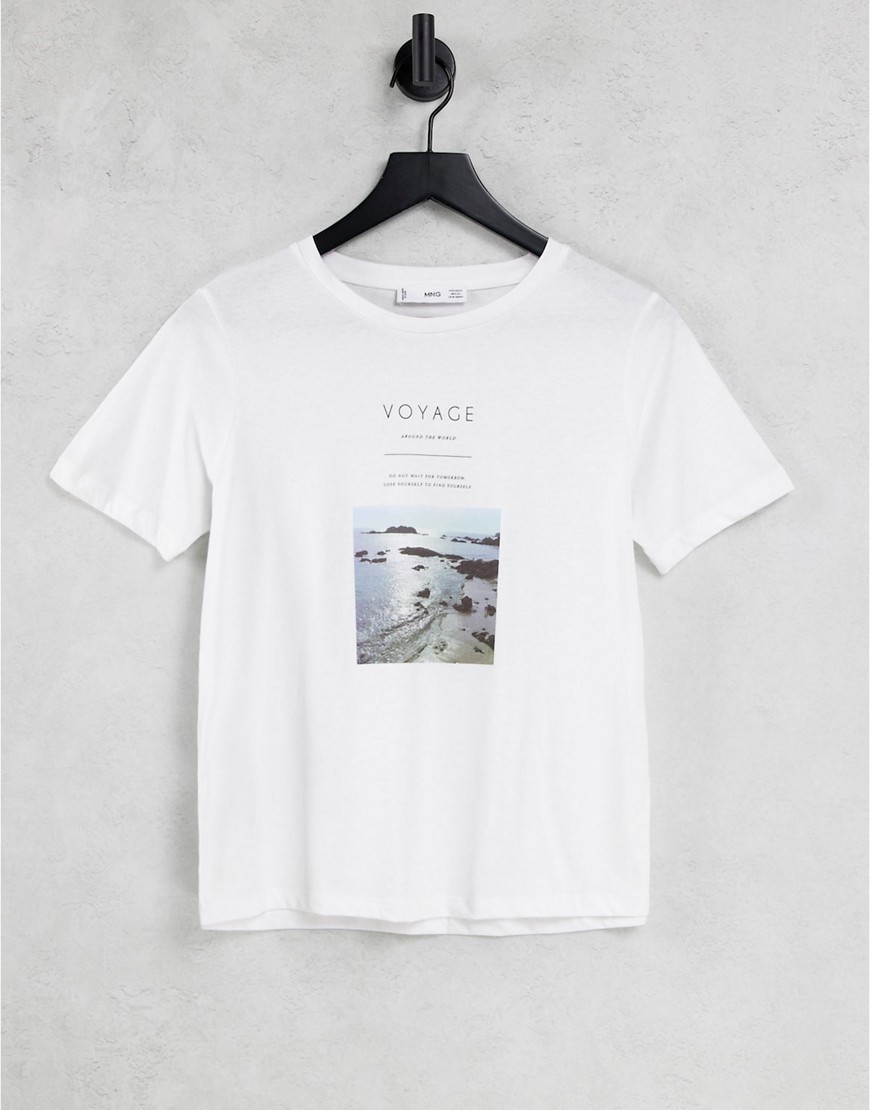 Mango - T-shirt van duurzaam katoen met print in wit