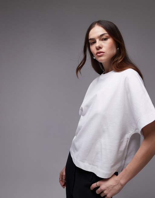 Mango - T-shirt van zware stof met lange mouwen in wit