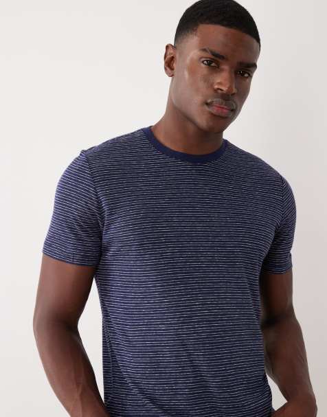 Mango - T-shirt vestibilità classica in misto lino blu navy a righe - view 1