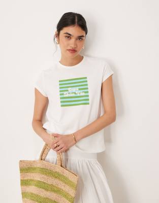 Mango Printed Cotton-blend T-shirt Pastel Green In Brown