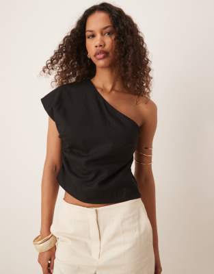 Mango - Tailliertes Oberteil in Schwarz mit One-Shoulder-Träger