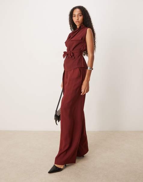 Mango tailored baggy trouser co-ord in red - view 1