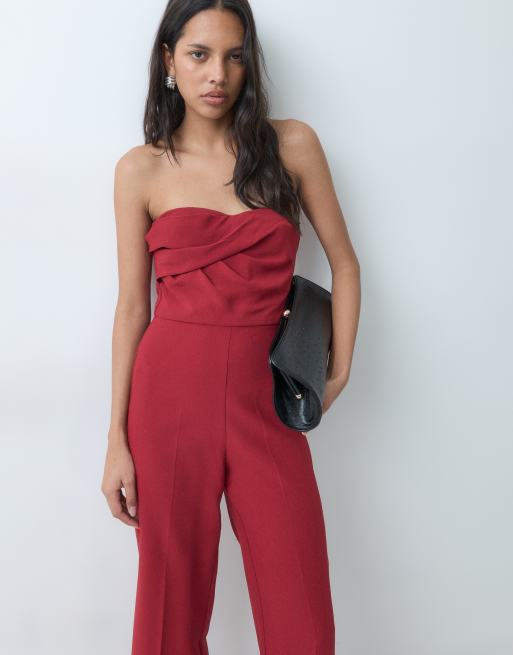 Mango tailored bandeau jumpsuit in deep red, 2 of 5