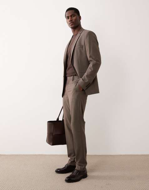 Mango tailored blazer and Mango pleat front tailored straight trouser co-ord in brown - view 1