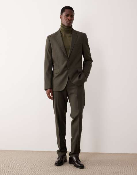 Mango tailored blazer and Mango slim fit tailored trouser co-ord in khaki - view 1