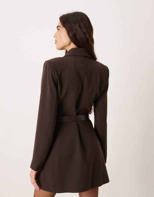 Mango tailored blazer mini dress in brown | ASOS