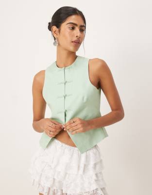 Mango Tailored Button Detail Top In Green