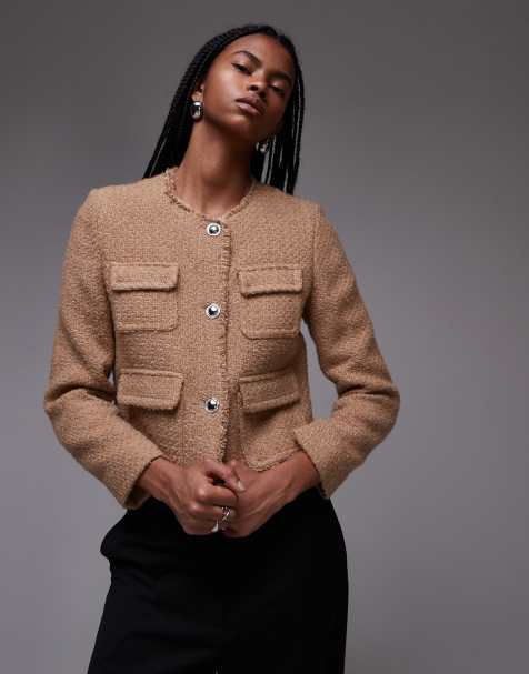 Mango tailored button front jacket in brown - view 1