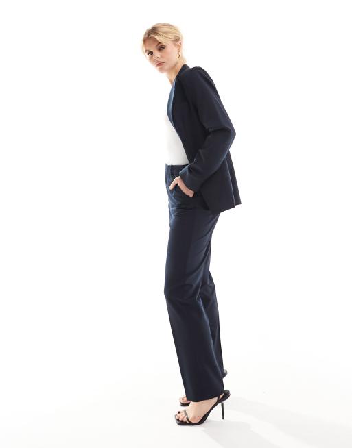 Mango slim leg tailored cigarette pants in navy