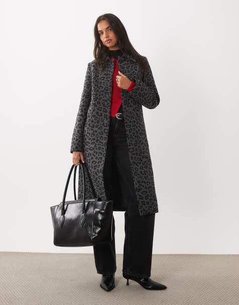 Mango tailored coat in grey leopard print - view 1