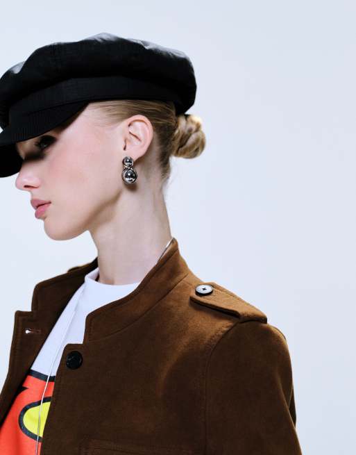 Mango tailored collarless jacket in brown, 3 of 4