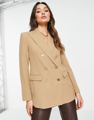 Mango tailored double breasted blazer in camel | ASOS