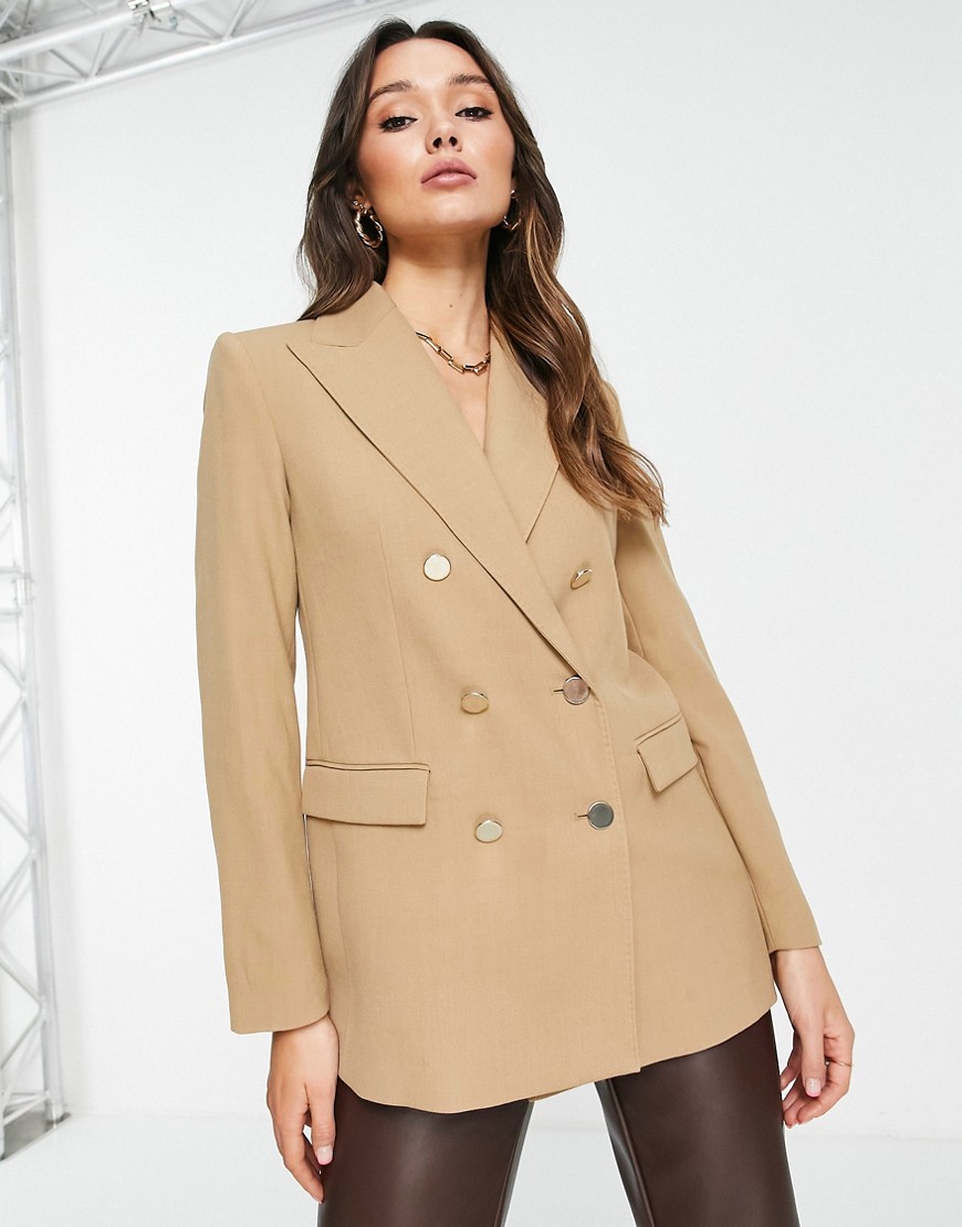 Mango tailored double breasted blazer in camel-Neutral